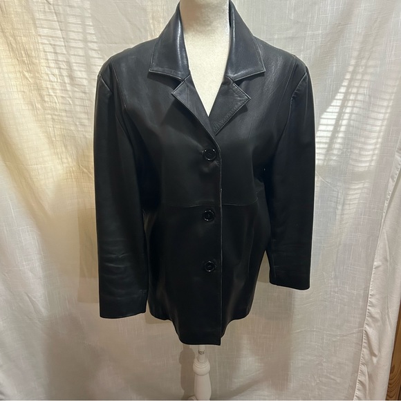 Mid length black leather coat/jacket M - Picture 4 of 5